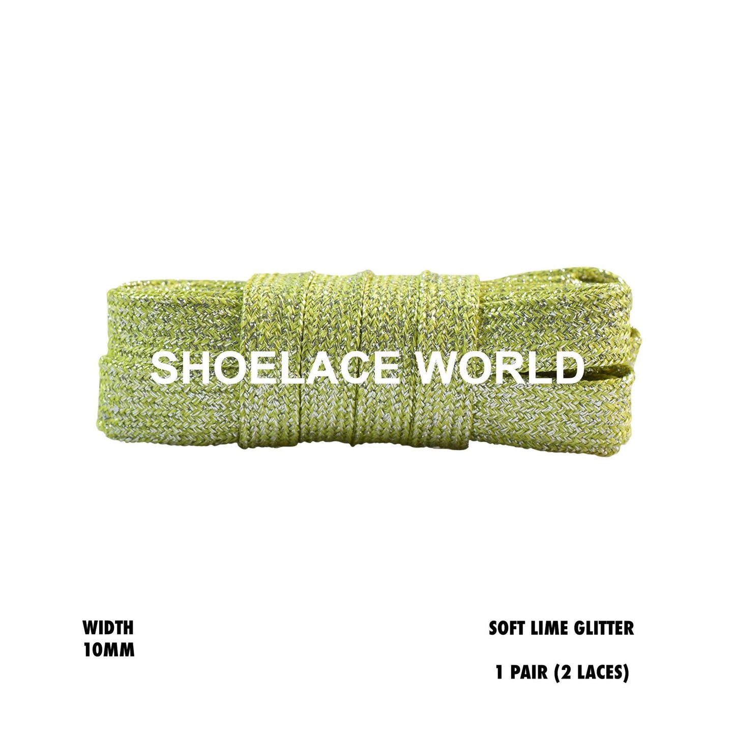 Soft Lime Flat Glitter Wide 10mm Shoelaces Shiny Laces Ships Out From The USA Next Day