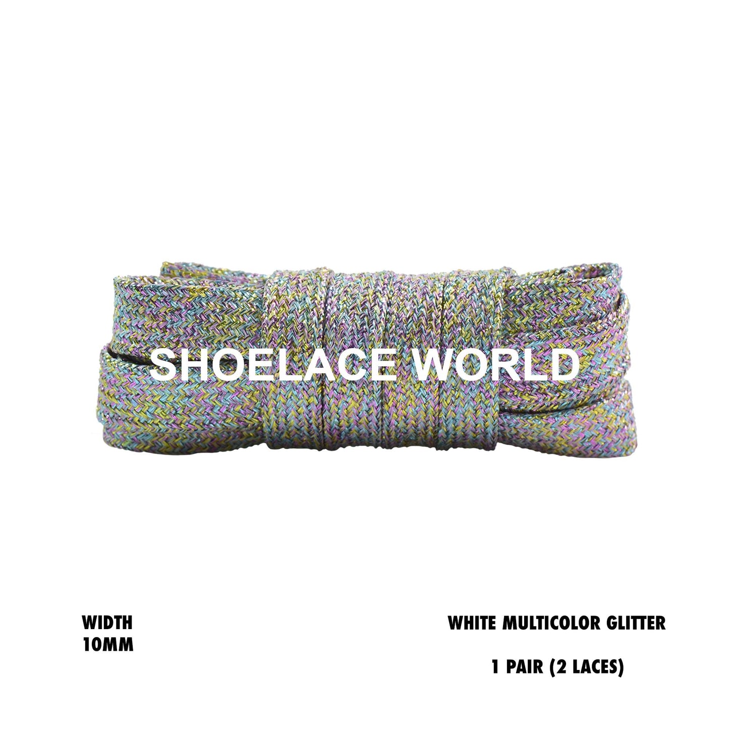 White Multicolor Flat Glitter Wide 10mm Shoelaces Shiny Laces Ships Out From The USA Next Day
