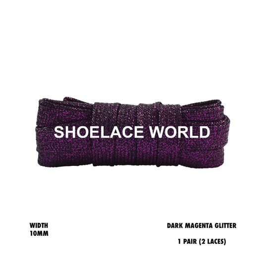 Dark Magenta Flat Glitter Wide 10mm Shoelaces Shiny Laces Ships Out From The USA Next Day