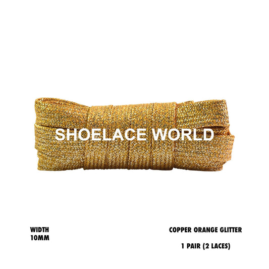 Copper Orange Flat Glitter Wide 10mm Shoelaces Shiny Laces Ships Out From The USA Next Day