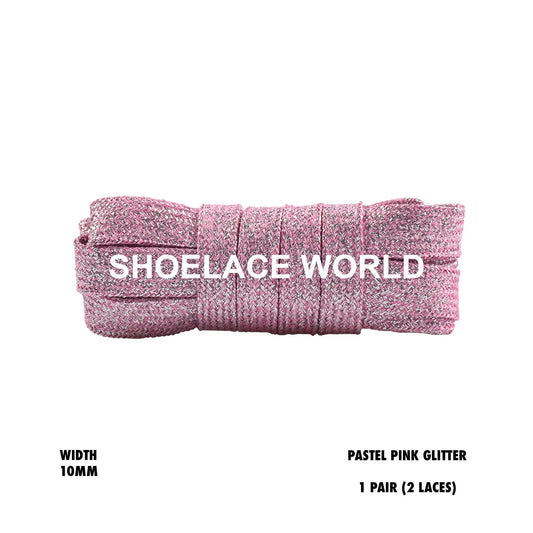 Pastel Pink Flat Glitter Wide 10mm Shoelaces Shiny Laces Ships Out From The USA Next Day