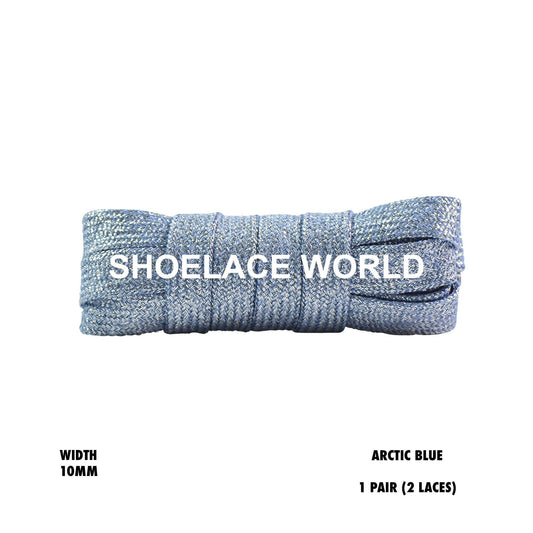 Arctic Blue Flat Glitter Wide 10mm Shoelaces Shiny Laces Ships Out From The USA Next Day