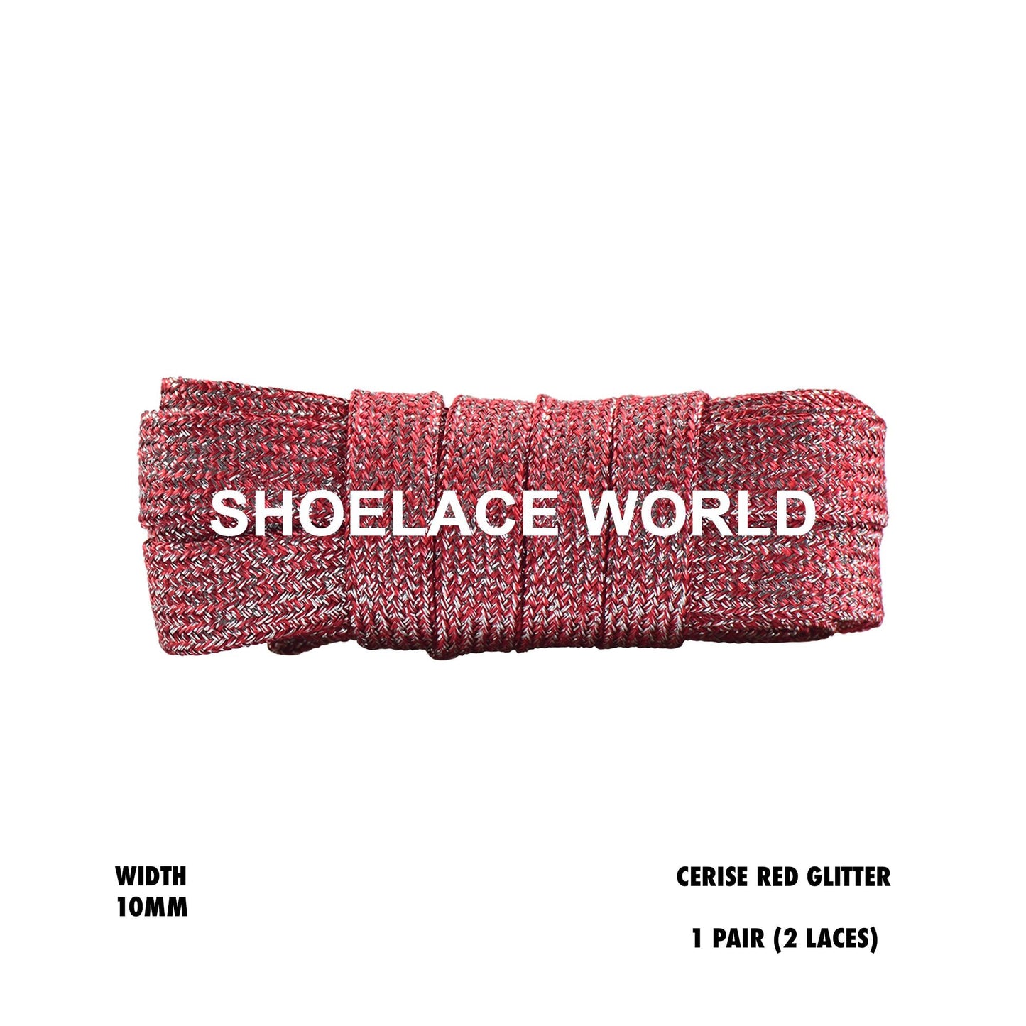 Cerise Red Flat Glitter Wide 10mm Shoelaces Shiny Laces Ships Out From The USA Next Day