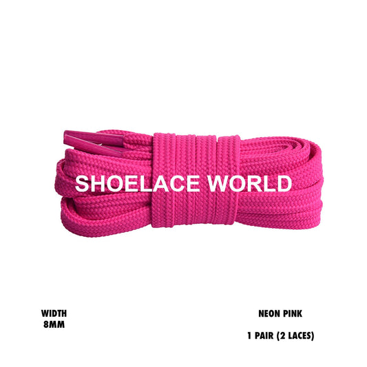 Neon Pink Double Layer Premium Flat 8mm Shoelaces Cool New Laces Ships Out From The USA Next Day