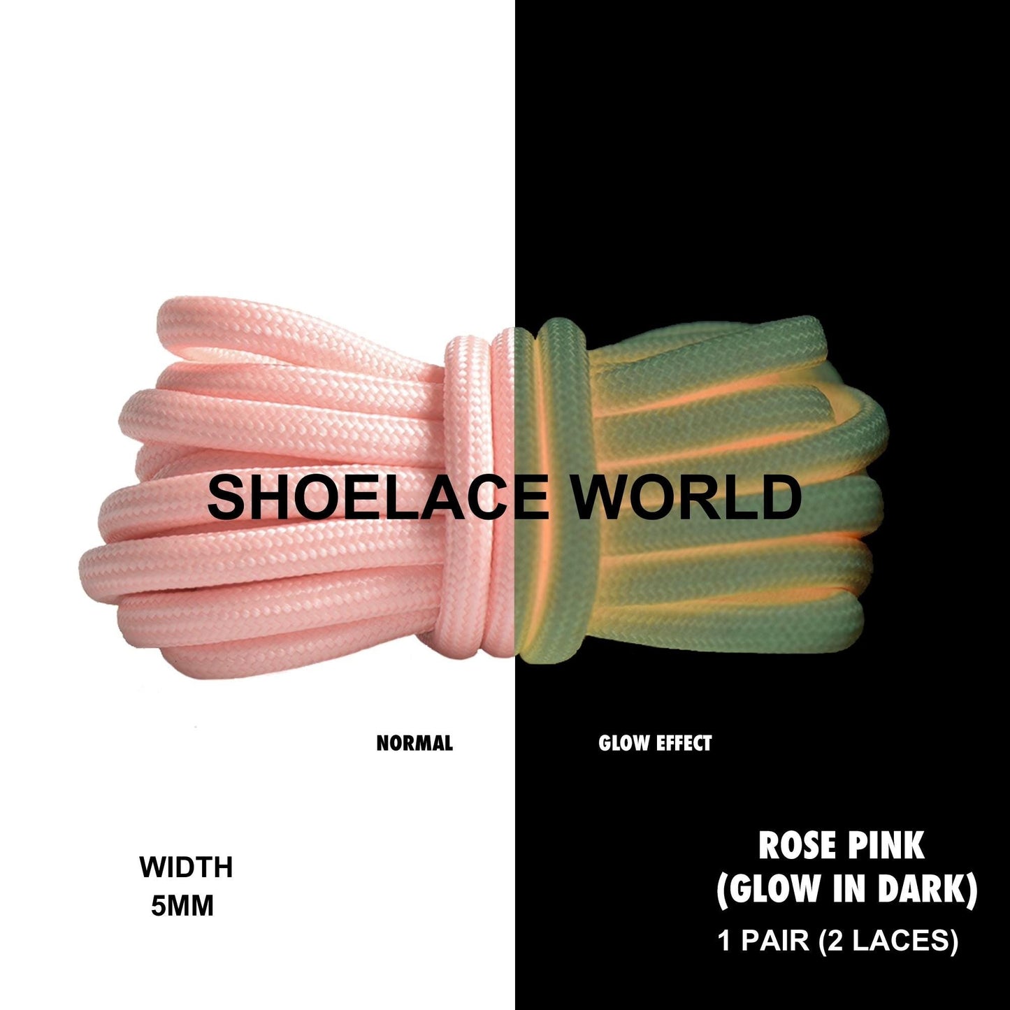Rose Pink Glow In The Dark Premium Rope 47 Inch Shoelaces 5mm Compatible 350 Replacement Colorful Laces Ships Out From The USA Next Day