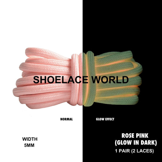 Rose Pink Glow In The Dark Premium Rope 47 Inch Shoelaces 5mm Compatible 350 Replacement Colorful Laces Ships Out From The USA Next Day