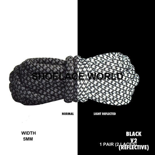 Black V2 Reflective Premium Rope 47 Inch Shoelaces 5mm Compatible 350 Replacement Colorful Laces Ships Out From The USA Next Day