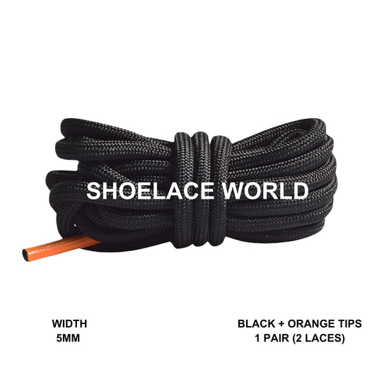 Black + Orange Tips Premium Rope 47 Inch Shoelaces 5mm Compatible 350 Replacement Colorful Laces Ships Out From The USA Next Day