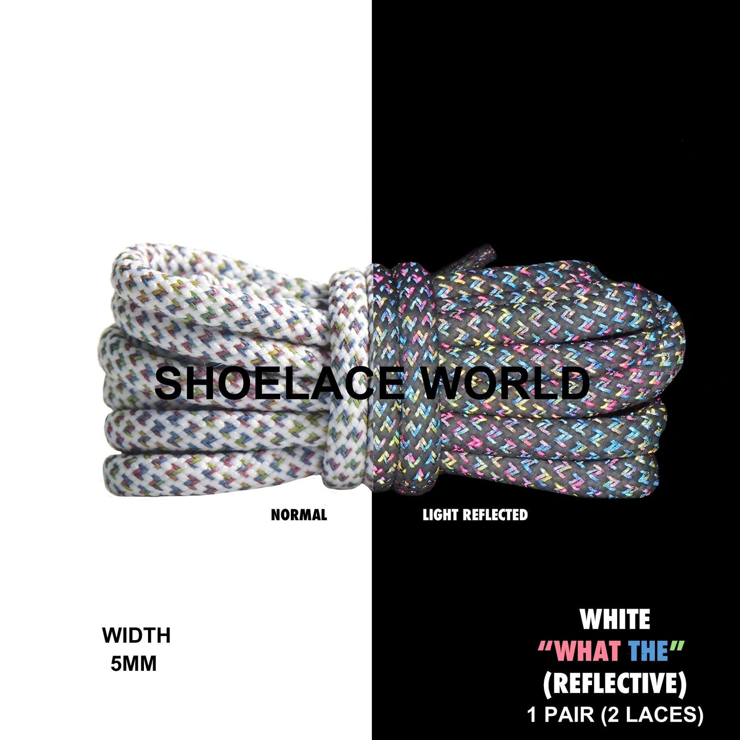 White "What The" V2 Reflective Premium Rope 47 Inch Shoelaces 5mm Compatible 350 Replacement Colorful Laces Ships Out From The USA Next Day