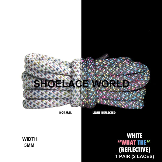 White "What The" V2 Reflective Premium Rope 47 Inch Shoelaces 5mm Compatible 350 Replacement Colorful Laces Ships Out From The USA Next Day