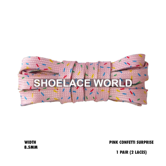 Pink Confetti Surprise Premium Flat Shoelaces 8.5mm Limited Edition Laces Ships Out From The USA Next Day
