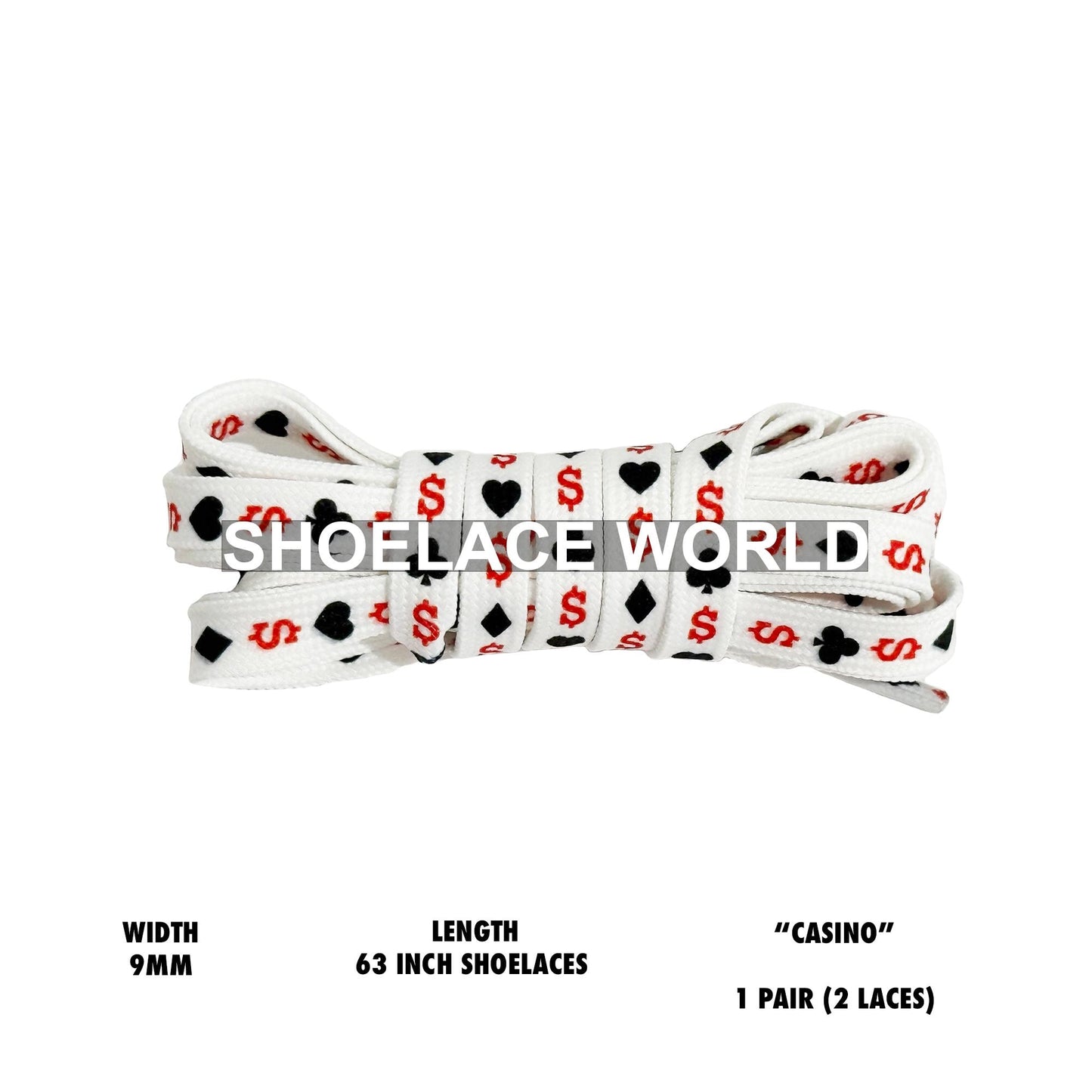 Casino 63 Inch Flat Premium Shoelaces 9mm Limited Edition Printed Laces Ships Out From The USA Next Day