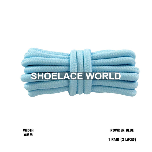 Powder Blue Thick Round Shoelaces 6mm Classic Colorful Laces Ships Out From The USA Next Day