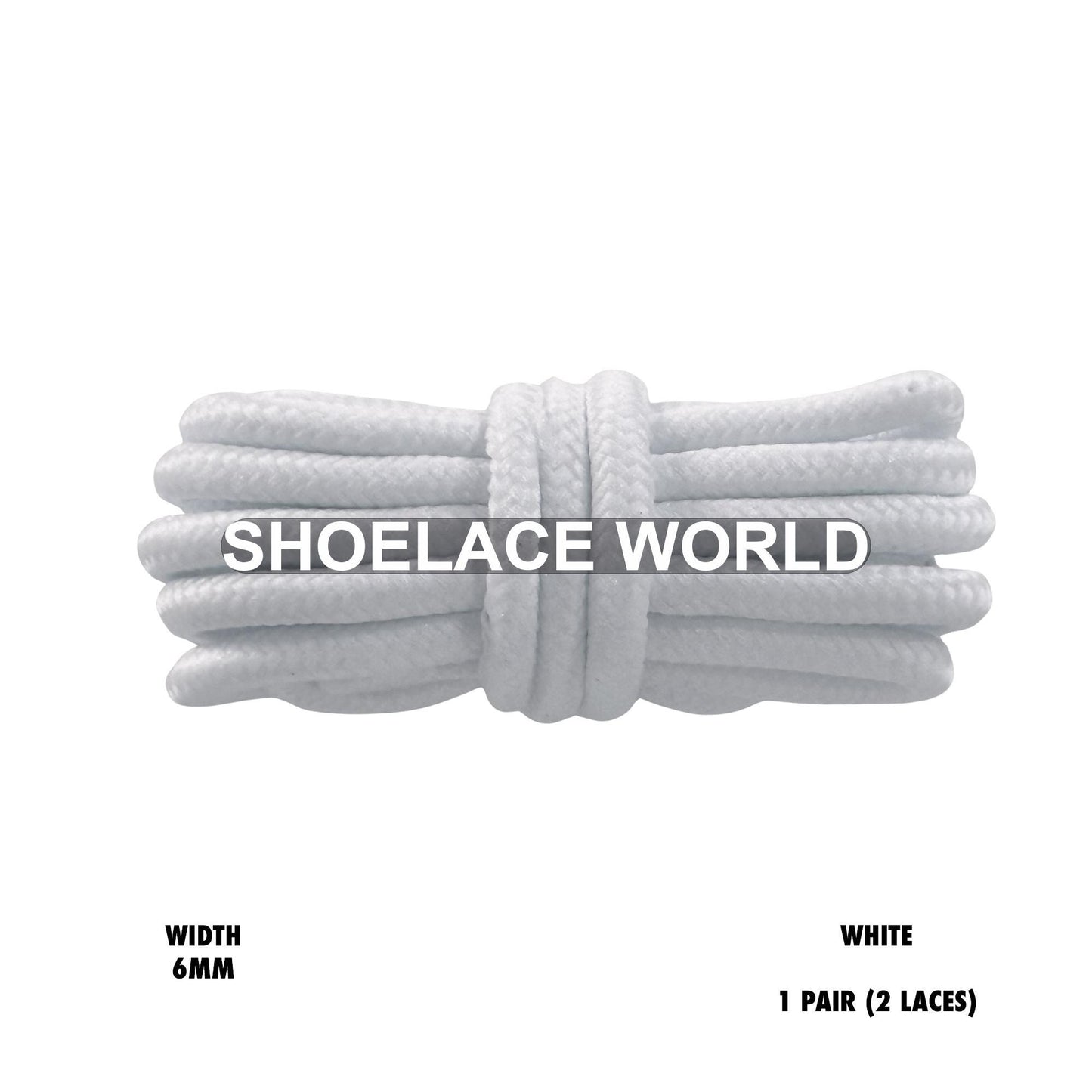 White Thick Round Shoelaces 6mm Classic Colorful Laces Ships Out From The USA Next Day