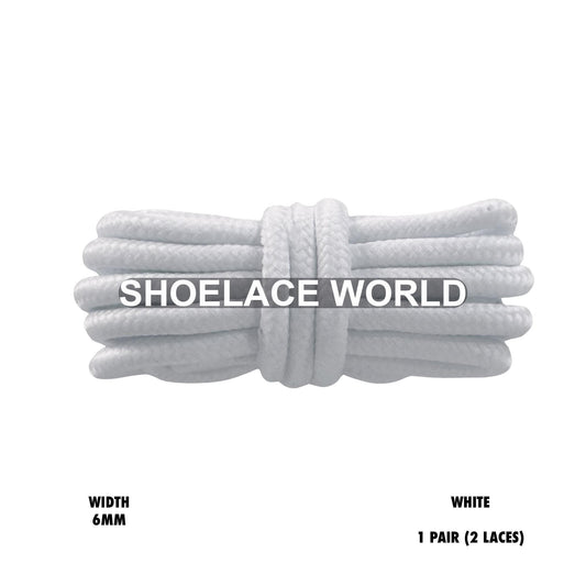 White Thick Round Shoelaces 6mm Classic Colorful Laces Ships Out From The USA Next Day