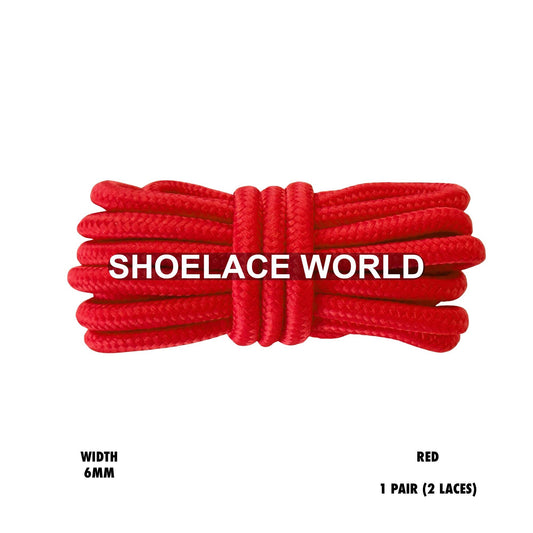 Red Thick Round Shoelaces 6mm Classic Colorful Laces Ships Out From The USA Next Day