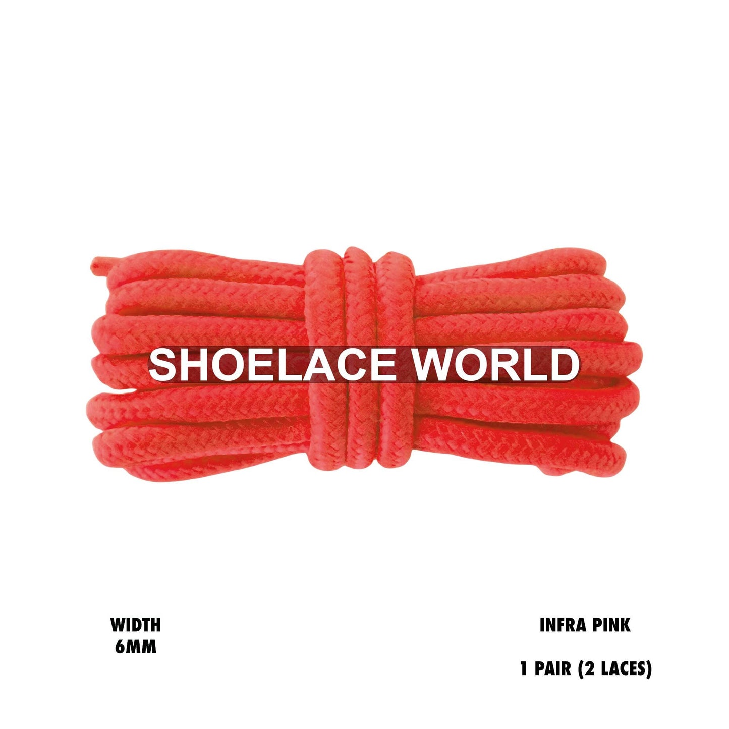 Infra Pink Thick Round Shoelaces 6mm Classic Colorful Laces Ships Out From The USA Next Day