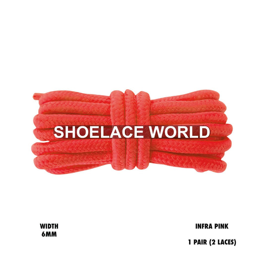 Infra Pink Thick Round Shoelaces 6mm Classic Colorful Laces Ships Out From The USA Next Day