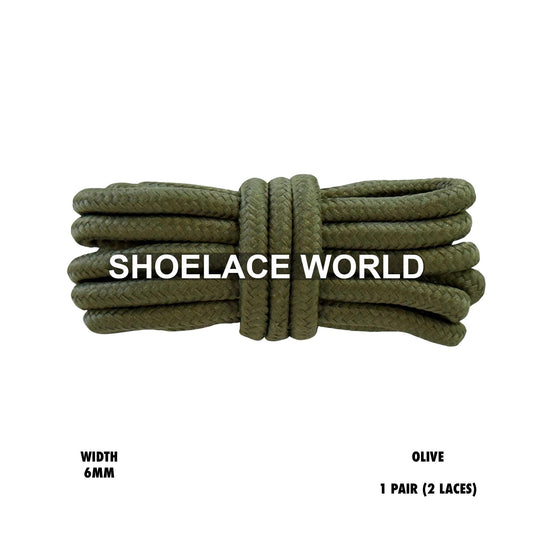 Olive Thick Round Shoelaces 6mm Classic Colorful Laces Ships Out From The USA Next Day