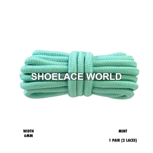 Mint Thick Round Shoelaces 6mm Classic Colorful Laces Ships Out From The USA Next Day