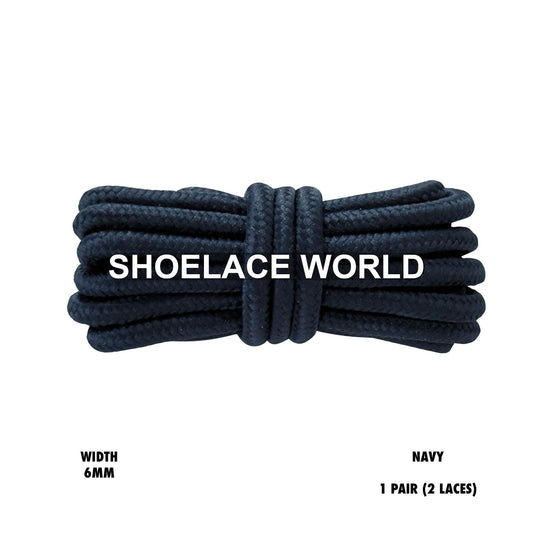 Navy Thick Round Shoelaces 6mm Classic Colorful Laces Ships Out From The USA Next Day
