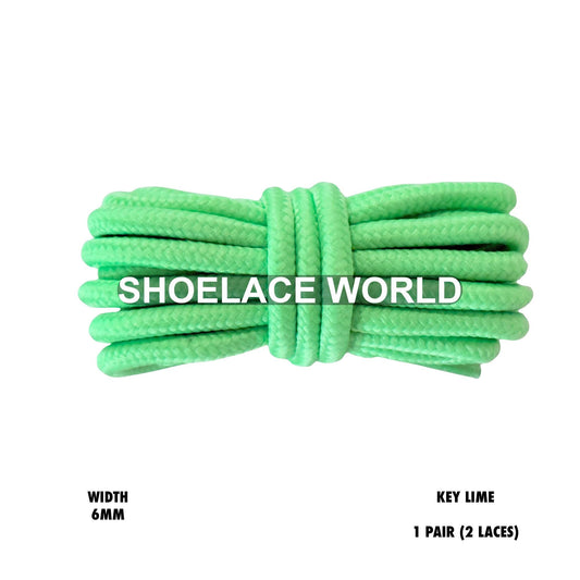 Key Lime Thick Round Shoelaces 6mm Classic Colorful Laces Ships Out From The USA Next Day