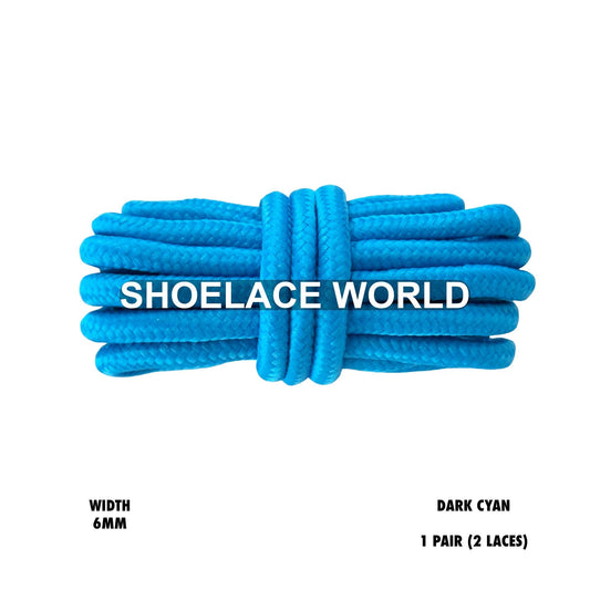 Dark Cyan Thick Round Shoelaces 6mm Classic Colorful Laces Ships Out From The USA Next Day
