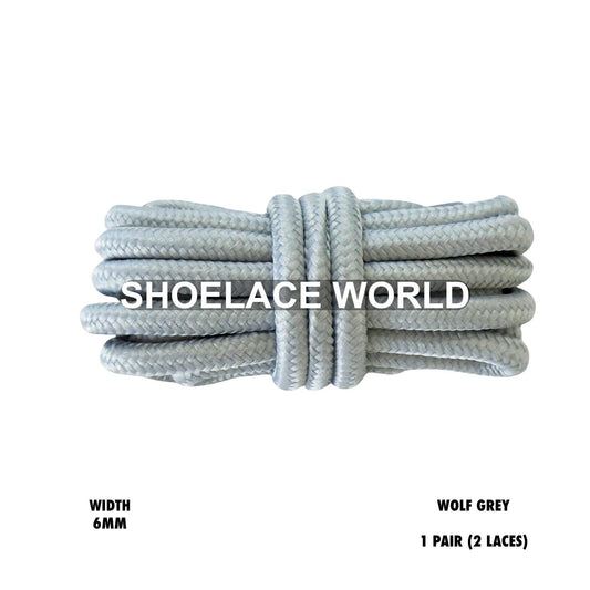 Wolf Grey Thick Round Shoelaces 6mm Classic Colorful Laces Ships Out From The USA Next Day