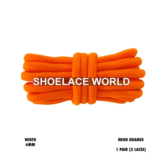 Neon Orange Thick Round Shoelaces 6mm Classic Colorful Laces Ships Out From The USA Next Day