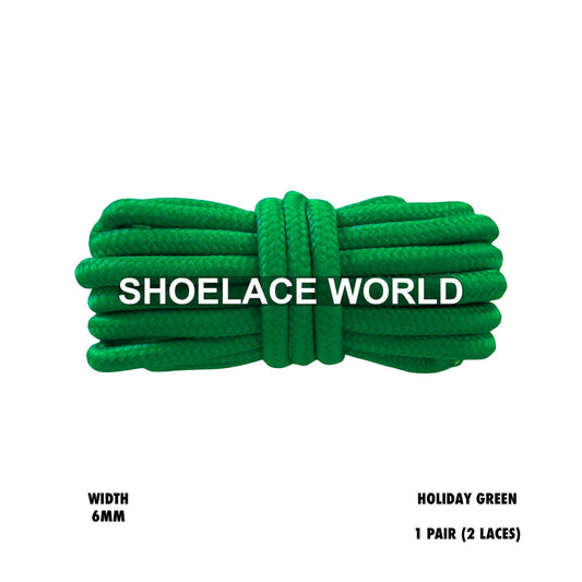 Holiday Green Thick Round Shoelaces 6mm Classic Colorful Laces Ships Out From The USA Next Day