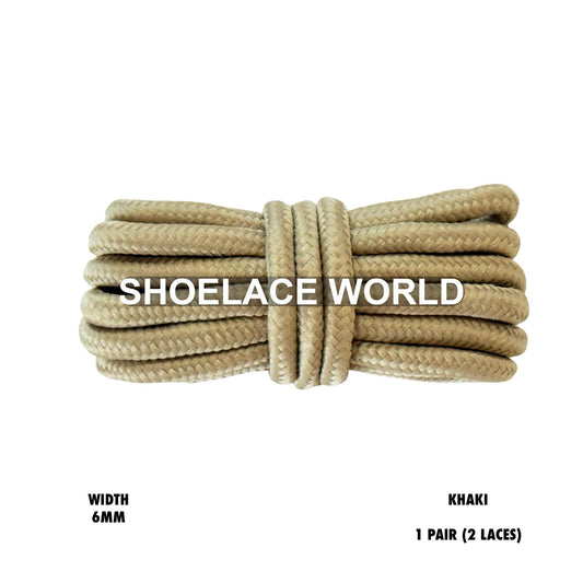 Khaki Thick Round Shoelaces 6mm Classic Colorful Laces Ships Out From The USA Next Day