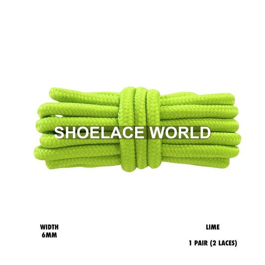 Lime Thick Round Shoelaces 6mm Classic Colorful Laces Ships Out From The USA Next Day