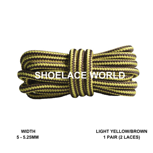 Light Yellow / Brown Round Work Boots Shoelaces 5-5.25mm Classic Colorful Boot Laces Ships Out From The USA Next Day