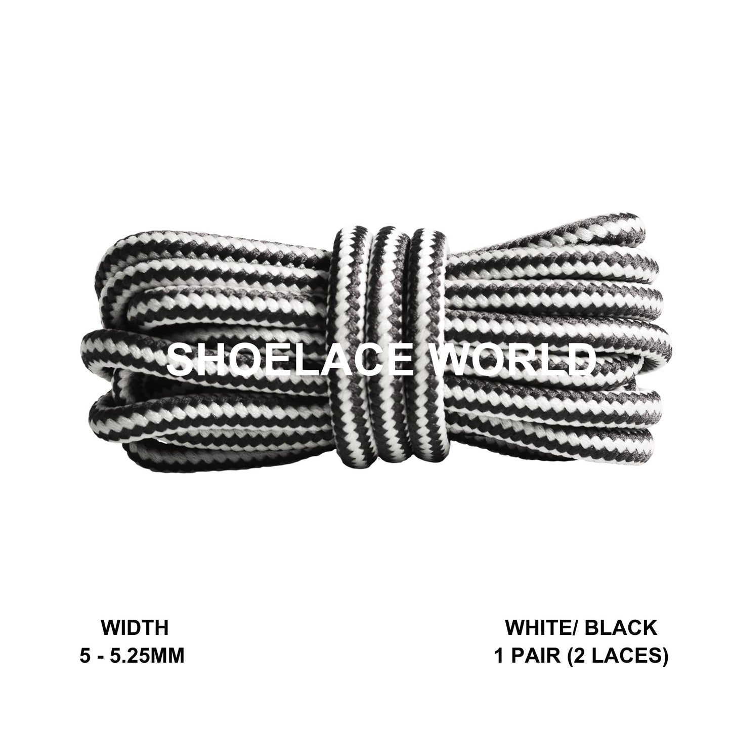 White / Black Round Work Boots Shoelaces 5-5.25mm Classic Colorful Boot Laces Ships Out From The USA Next Day