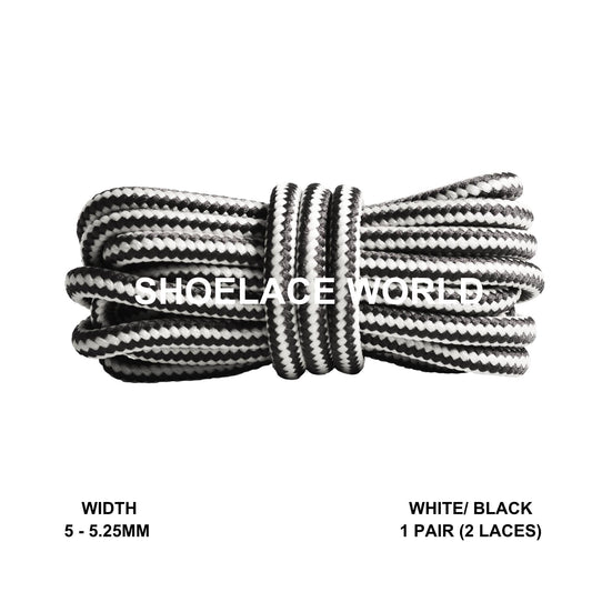 White / Black Round Work Boots Shoelaces 5-5.25mm Classic Colorful Boot Laces Ships Out From The USA Next Day