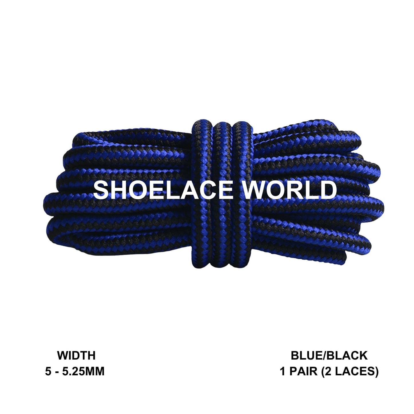 Blue / Black Round Work Boots Shoelaces 5-5.25mm Classic Colorful Boot Laces Ships Out From The USA Next Day