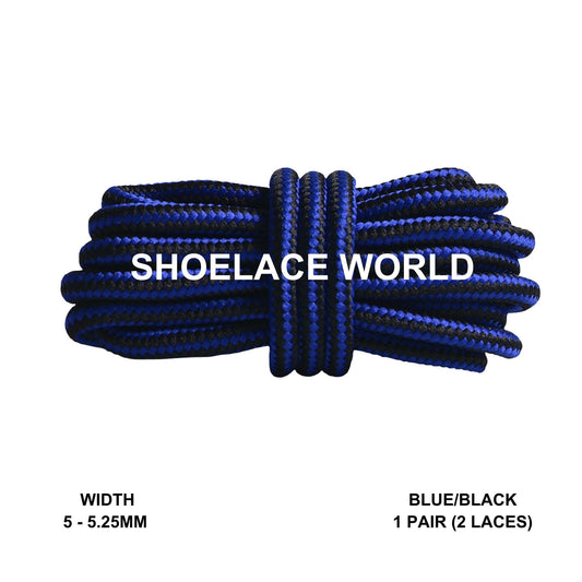 Blue / Black Round Work Boots Shoelaces 5-5.25mm Classic Colorful Boot Laces Ships Out From The USA Next Day
