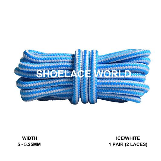 Ice / White Round Work Boots Shoelaces 5-5.25mm Classic Colorful Boot Laces Ships Out From The USA Next Day