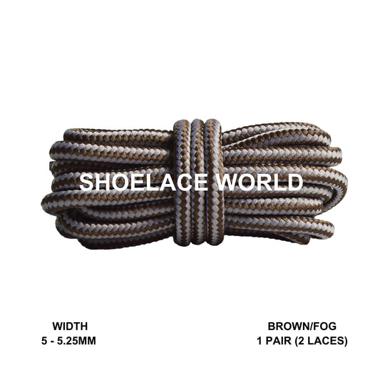 Brown / Fog Round Work Boots Shoelaces 5-5.25mm Classic Colorful Boot Laces Ships Out From The USA Next Day