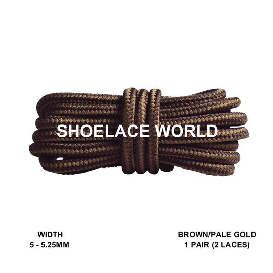 Brown / Pale Gold Round Work Boots Shoelaces 5-5.25mm Classic Colorful Boot Laces Ships Out From The USA Next Day