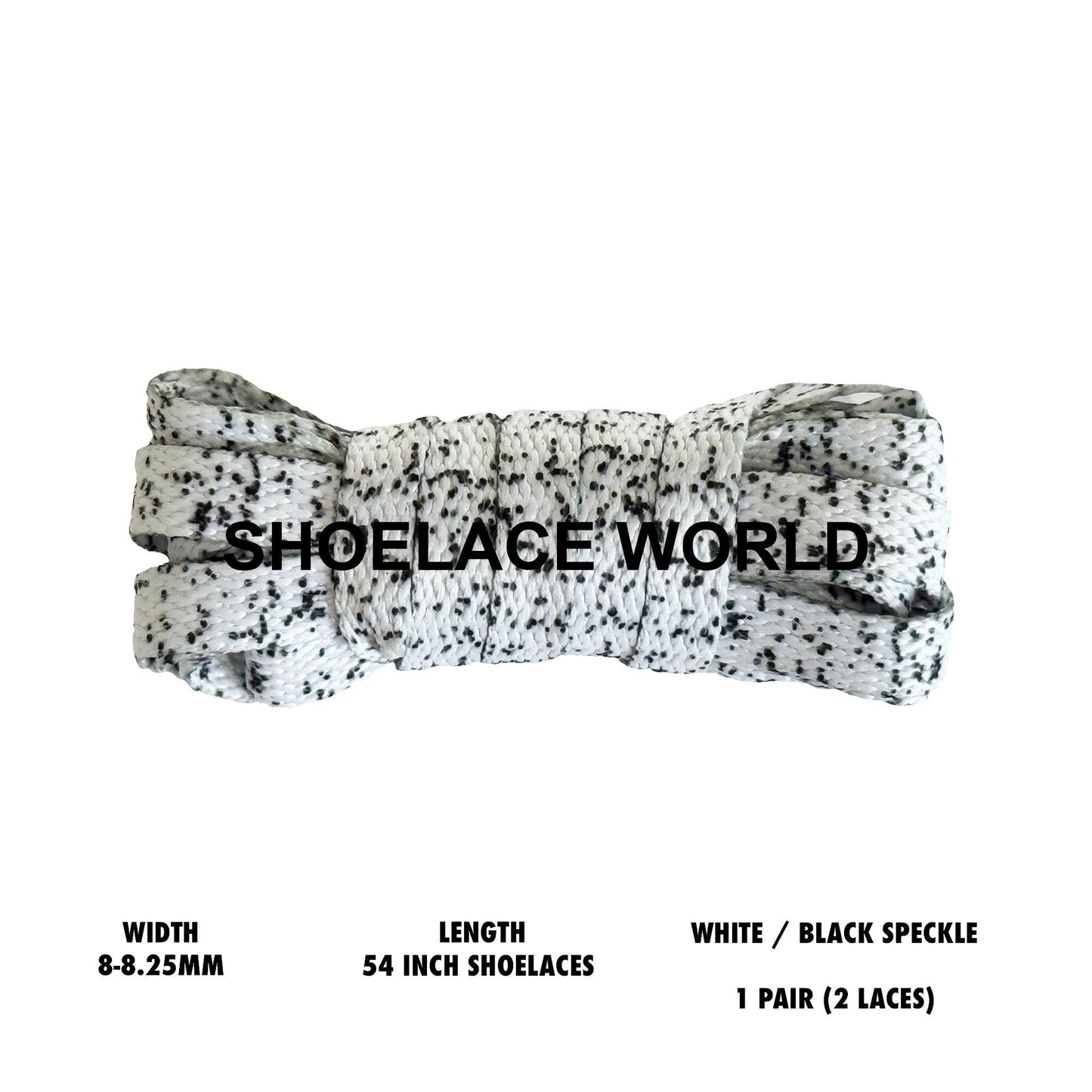 White / Black Speckle 54 Inches Flat Shoelaces 8-8.25mm Laces Ships Out From The USA Next Day