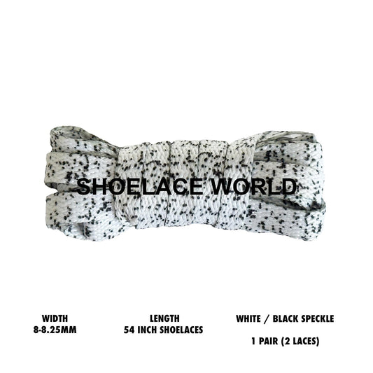 White / Black Speckle 54 Inches Flat Shoelaces 8-8.25mm Laces Ships Out From The USA Next Day