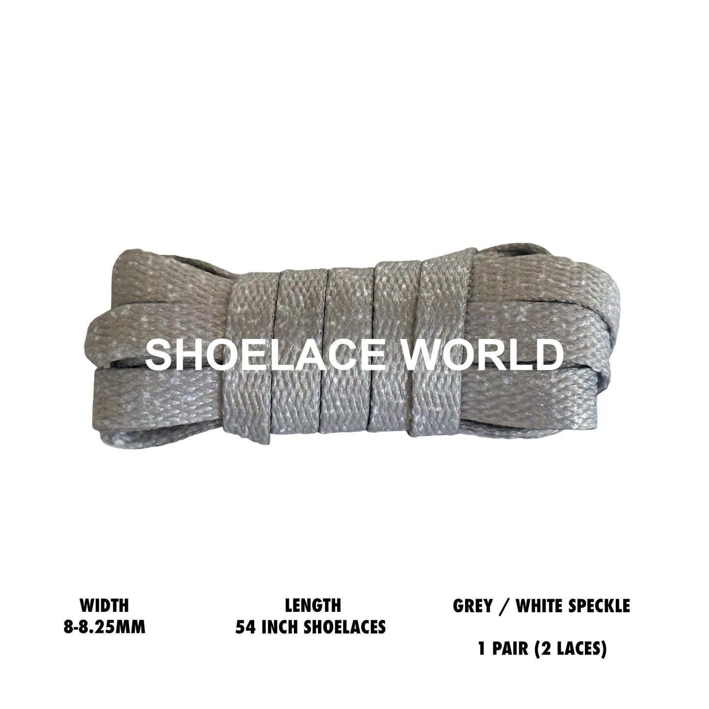 Grey / White Speckle 54 Inches Flat Shoelaces 8-8.25mm Laces Ships Out From The USA Next Day