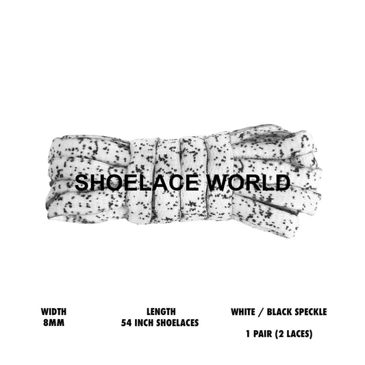 White / Black Speckle 54 Inches Flattened Oval Shoelaces 8-8.25mm Laces Ships Out From The USA Next Day