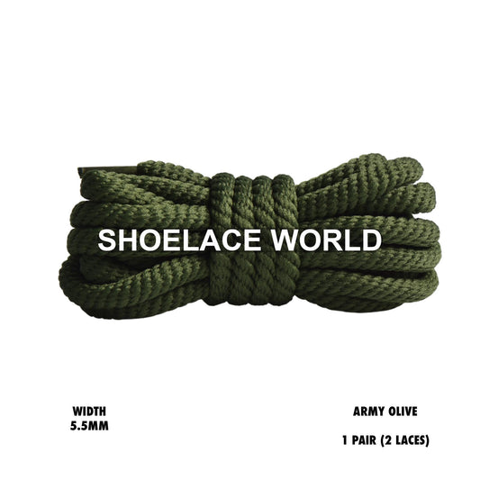 Army Olive 45" Inch Puffy Soft Rope Shoelaces 5.5mm Colorful Laces Ships Out From The USA Next Day