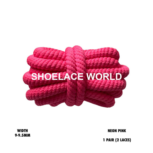 Neon Pink Thick Double Rope Premium Shoelaces 9-9.5mm Laces Ships Out From The USA Next Day