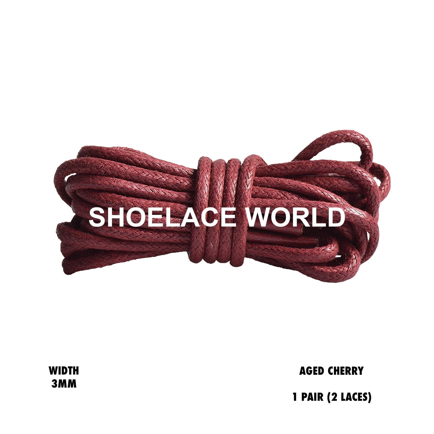Aged Cherry Rope Thin Wax Shoelaces 3mm Laces Ships Out From The USA Next Day