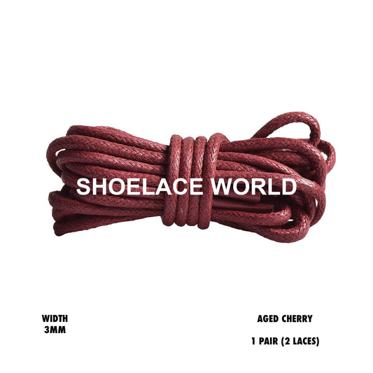 Aged Cherry Rope Thin Wax Shoelaces 3mm Laces Ships Out From The USA Next Day