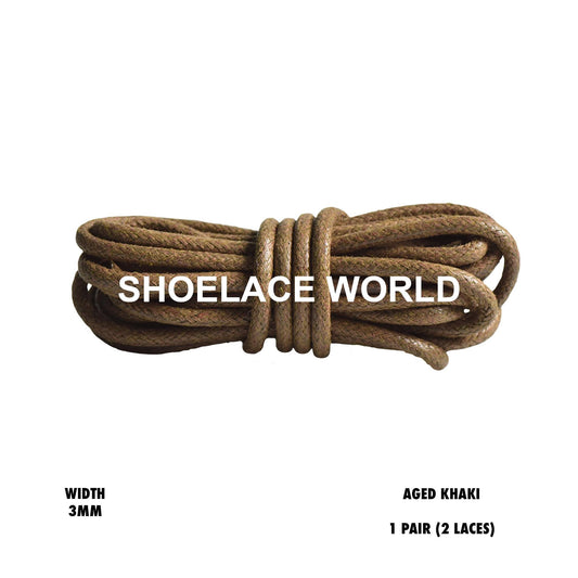Aged Khaki Rope Thin Wax Shoelaces 3mm Laces Ships Out From The USA Next Day