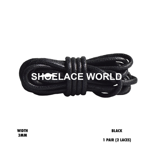 Black Rope Thin Wax Shoelaces 3mm Laces Ships Out From The USA Next Day
